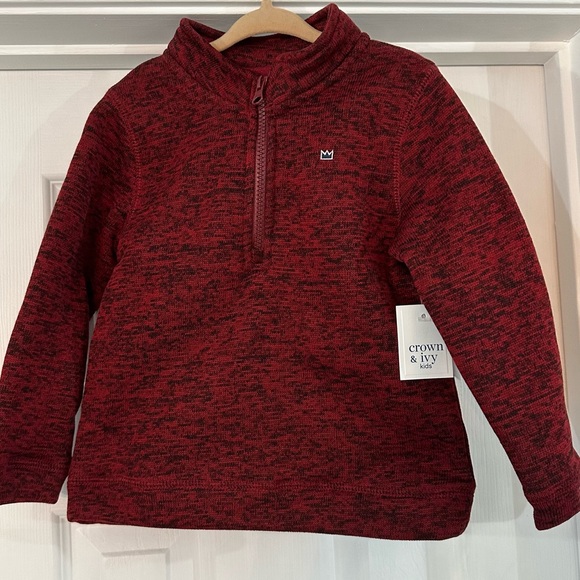 NWT Crown & Ivy kids Boys red heathered 3/4 zip jacket Size 4t - Picture 1 of 4